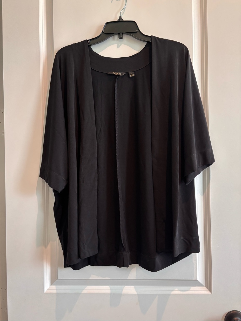 IMAN Black Open Front Kimono Cardigan Dolman Sleeve Women’s Size Large